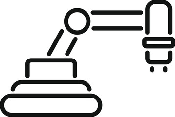 Simple line icon of a robotic arm moving an object in an industrial setting