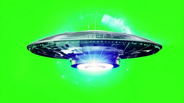 UFO flying saucer on green screen background
