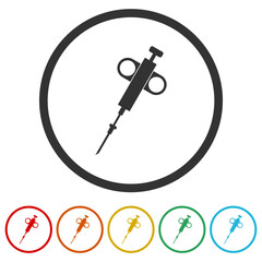 Biopsy needle icon. Set icons in color circle buttons