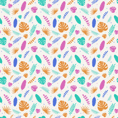 Summer pattern with tropical leaves. Holiday background. Vector illustration