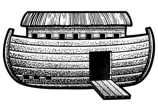 recommend clip art: Noahs Ark sketch engraving PNG illustration. T-shirt apparel print design. Scratch board imitation. Black and white hand drawn image.