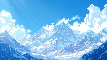 Snowy Mountain Peaks in a Clear Blue Sky