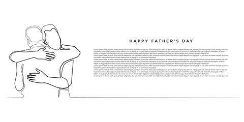 father's day line background.line art drawing of mature man hugging father.line abstract background template vector illustration