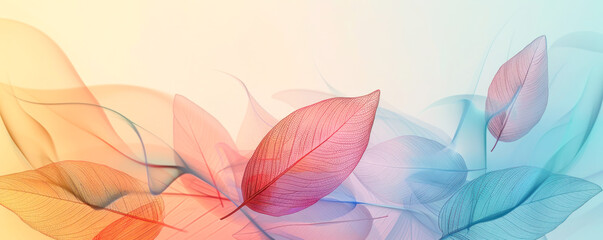Beautiful banner with translucent colorful leaves on a gradient background.