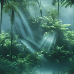 Obraz premium Dense rainforest, with tall trees and lush vegetation (tile)