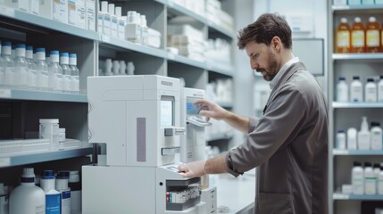 Pharmacist Examining Medical Equipment