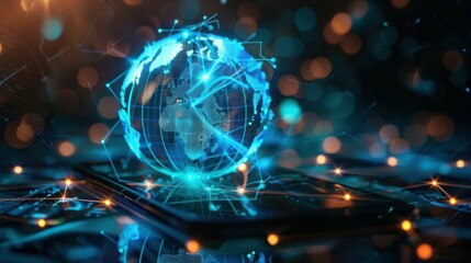 Obraz premium The world wide web in the form of a globe in the phone. global internet connection