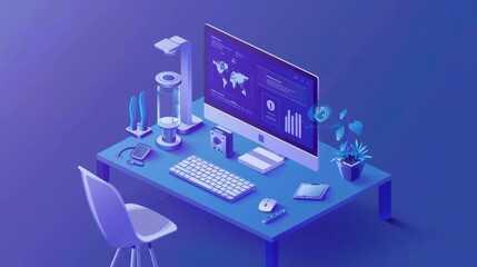 Naklejka premium Modern Workplace with Blue Hues