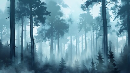 Naklejka premium Mystical Foggy Forest