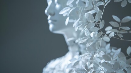 A conceptual art installation showcases robotic sculptures with ethereal leaves that flutter and glow