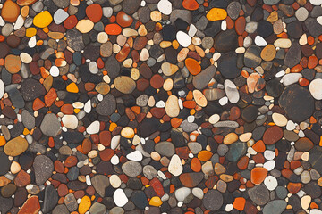 A seamless pattern of colorful pebbles with various shapes and sizes, providing a textured and natural feel.