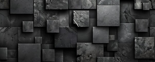 Abstract Black and Gray Stone Tile Wall