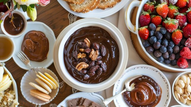 A lavish brunch spread features a selection of homemade nut spreads including a unique flavor made from foraged beechnuts and dark chocolate.