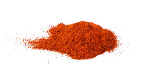 Ground red paprika spice powder isolated on white background