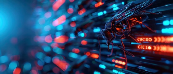 A hightech research facility where insects with mystical programming skills collaborate on developing new operating systems that integrate organic and digital elements
