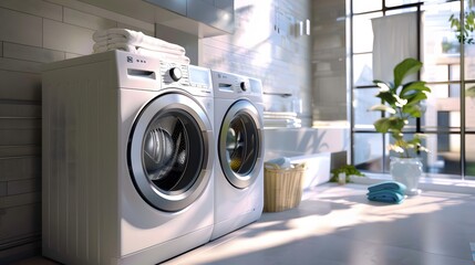 A sleek and modern washing machine and dryer set