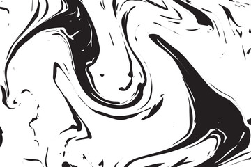 Black and White Liquid Acrylic or Marble Texture: Abstract Background with Curved Stripes and Chaotic Lines. Ink