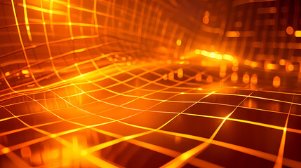 Abstract orange background with glowing dots and wavy lines