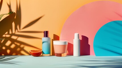 Fototapeta premium Eyecatching stock photo of a product with props, set against a colorful background, highlighting its versatility