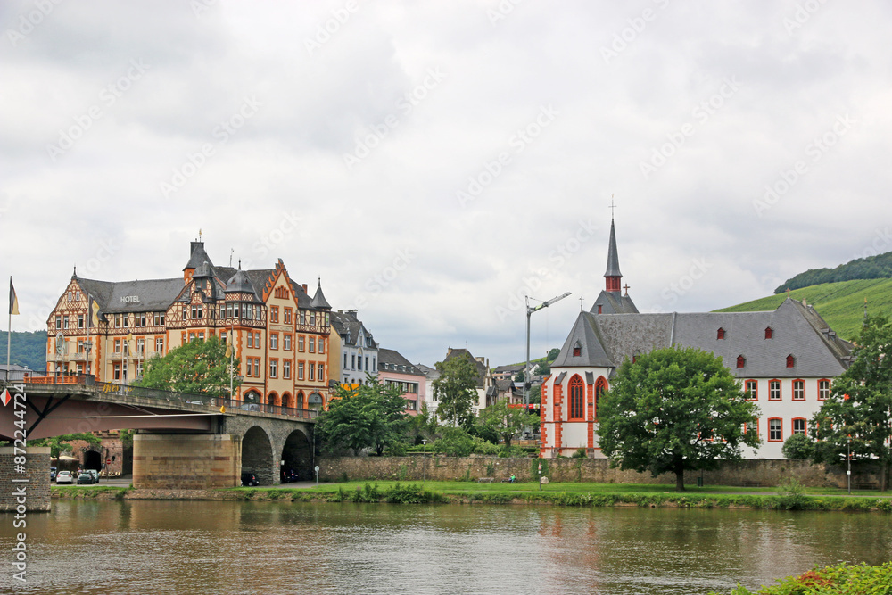 Poster bernkastel-kues on the river mosel in germany