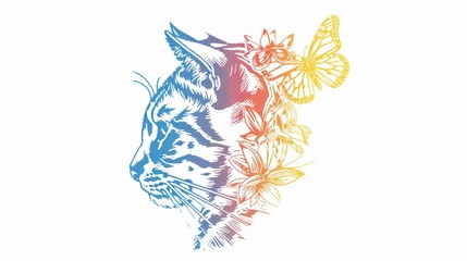 Obraz premium cat among flowers