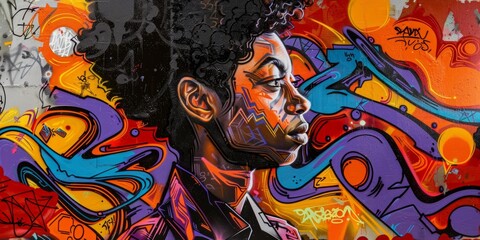 Urban-inspired graffiti art on a wall backdrop