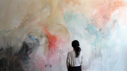 Watercolor paintings on a wall backdrop