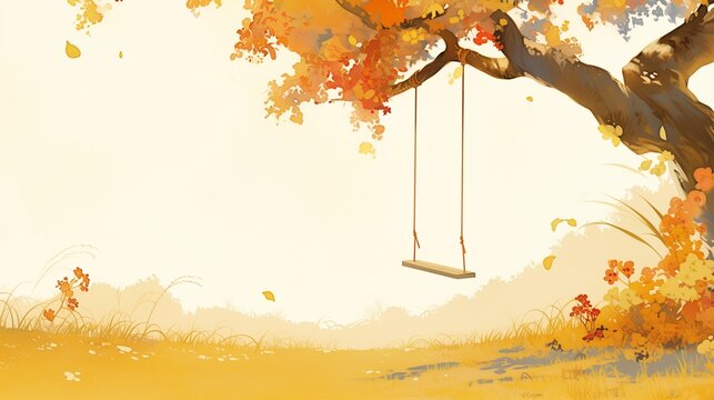 Watercolor iillustration for the teej festival with a traditional swing hanging on tree.
