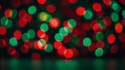 Red and green Christmas color bokeh circles glowing lights background