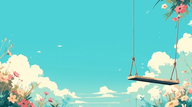 Simple illustration for the teej festival with a traditional swing and copy space.
