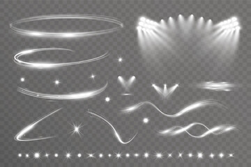 Light wave shine spotlight effect,vector glow line sparkle shine. Silver wavy effects.	
