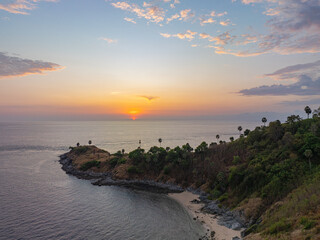 Aerial view cloud in stunning sunset at Promthep cape viewpoint. .Scene of clouds floating in colorful sky in beautiful sunset..Gradient color. Sky texture, abstract nature background..