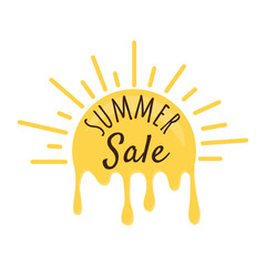 Summer Sale. Simple vector illustration with a melting sun. Sticker for promotion, advertising, banner, poster