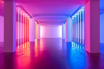 A tunnel with a purple light and a black background
