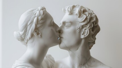 two statues kissing with white background, symbolizing eternal love