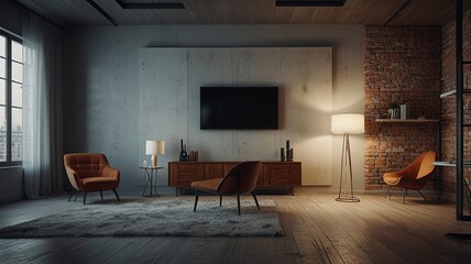 Modern interior room with wall design white apartment home blank empty furniture wall background