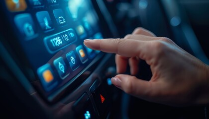 Detailed close up of a refrigerator showcasing a modern built in touchscreen display