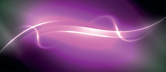 Neon glowing circle rays, light round lines in the dark, planet style neon wave lines. Energetic electric concept design for wallpaper, banner, background