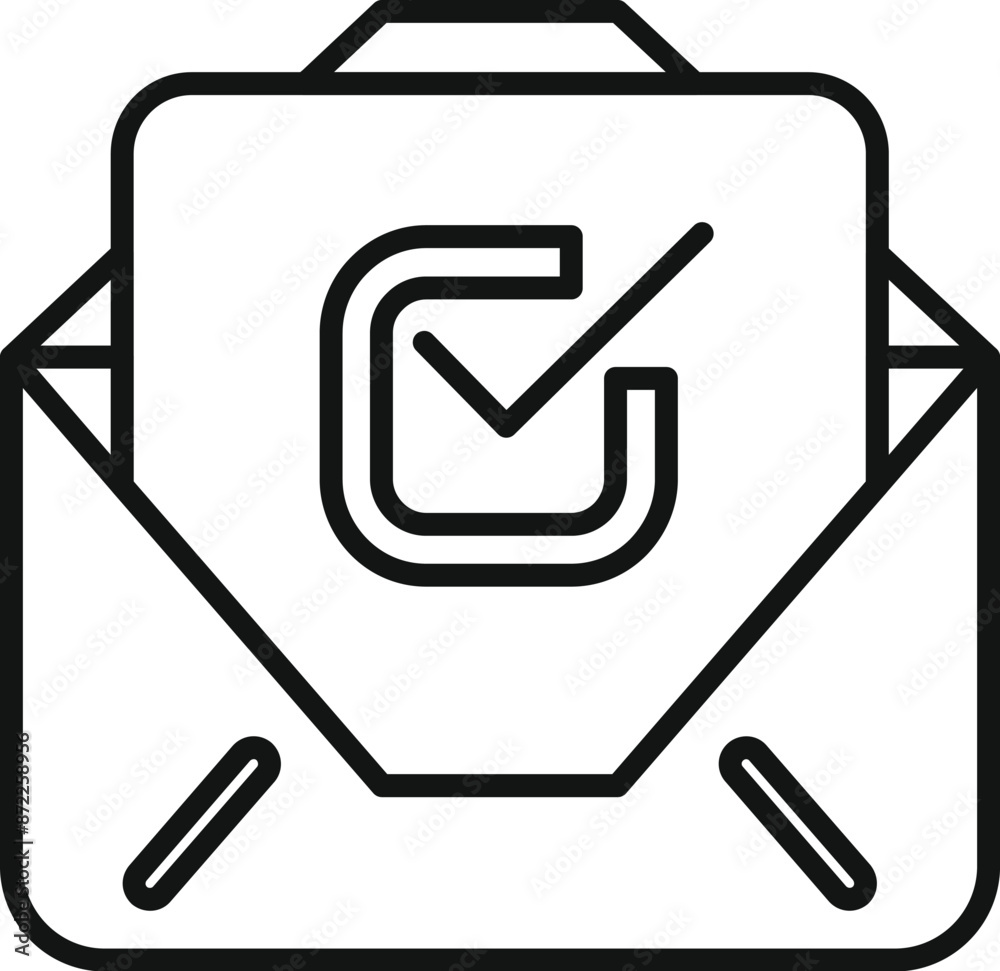 Poster open envelope icon containing document with check mark representing verification of information