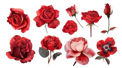 Fototapeta premium Red rose and eustoma flowers isolated on a transparent background. Generative AI