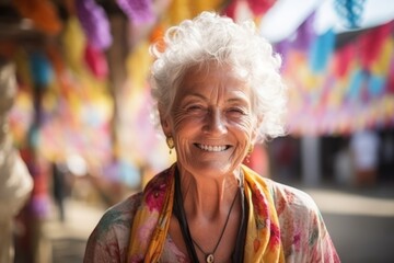 Obraz premium Portrait of a smiling senior woman in the street, outdoors.