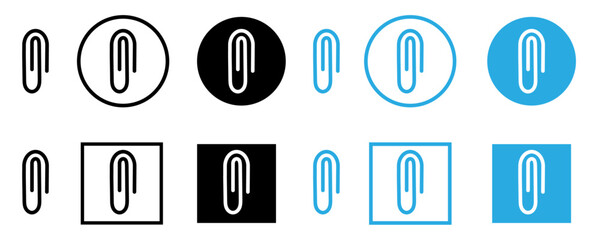 Link icon, paperclip icon vector set. Attached file sign, Office document attachment, Paper clip icons collection. Editable stroke.