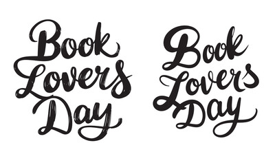 Collection of Book Lovers Day text lettering. Hand drawn vector art.