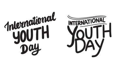 Collection of International Youth Day text lettering. Hand drawn vector art.