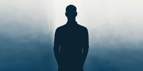 dark silhouette of unrecognizable person isolated on white background