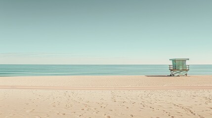 A vacant city beach, with empty lifeguard towers and undisturbed sand