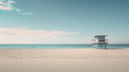 Obraz premium A vacant city beach, with empty lifeguard towers and undisturbed sand