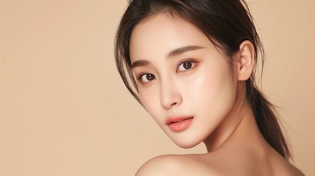 a beautiful young ulzzang Asian woman with clean, fresh skin