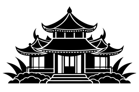 black pagoda building silhouette clip art preview
