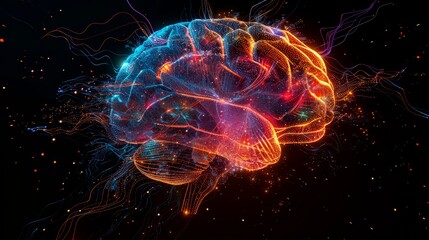 Obraz premium A vibrant and dynamic illustration of a brain with a network of luminous